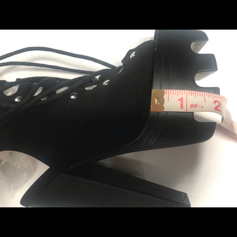 Black Platform Peep toe Rope up Booties - Picture 5 of 6